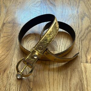 MZ Accessories of New York Vintage Gold Snakeskin & Genuine Leather Belt
